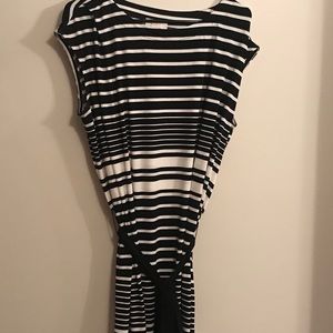 Loft Black and Cream Striped Dress